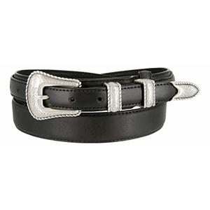 Silver Engraved Rope Edge Buckle Set Oil-Tanned Genuine Leather Western Ranger Belt (Black, 34)
