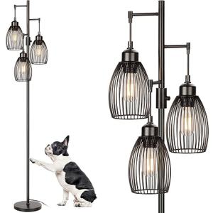 68’’ Dimmable Floor Lamp, 3 x 800LM LED Edison Bulbs Included, Industrial Floor Lamps for Living Room, Rustic Tall Lamps Standing Lamp for Bedrooms Living Room