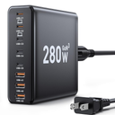 280W USB C Charger Block, 8-Port USB C Charging Station GaN III PD 65W Laptop Charger Adapter Compatible with MacBookPro/Air,DELL,iPad,Portable Charging Station for iPhone,Samsung Galaxy (Black)