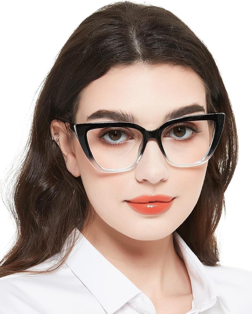 MARE AZZURO Oversized Reading Glasses Women Large Cat Eye Readers  (Black+clear 1.5 )