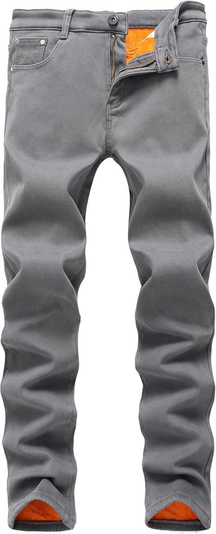 FREDD MARSHALL Men's Fleece Lined Skinny Winter Slim Fit Thicken Warm Stretch Jeans (Gray)