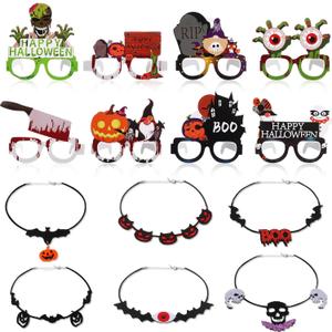 42 Pcs Halloween Paper Eyeglasses and Halloween Novelty Choker Necklace Party Cosplay Glasses for Adults Masquerade Accessories Photo Props for Party Favor Supplies