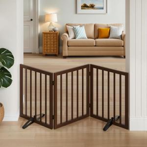 Wooden Dog Gate Freestanding Foldable 3 Panel Pet Gates Extra Wide Dog Gates for Indoor Doorways Stairs 24in Height Support Feet Included