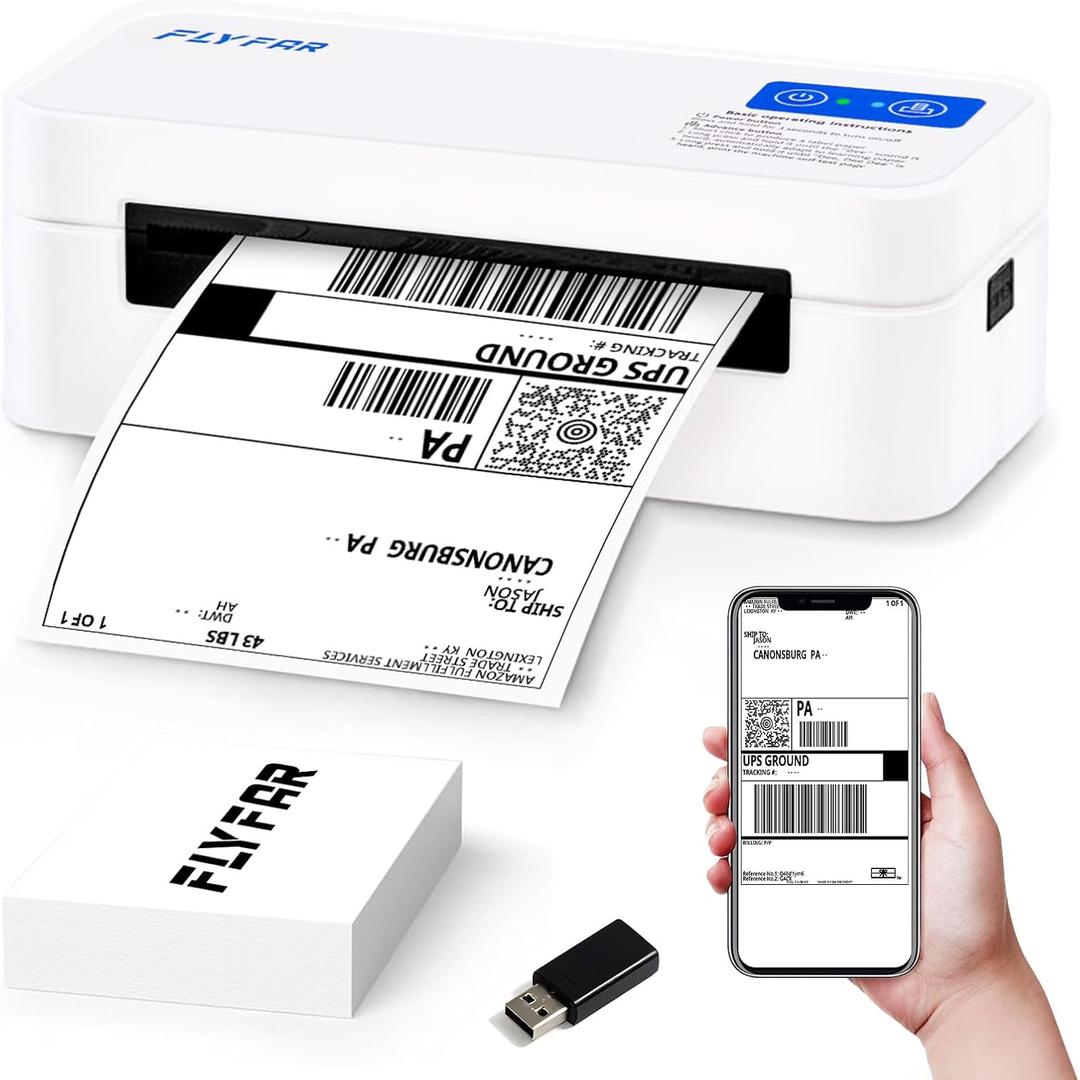 Bluetooth Thermal Shipping Label Printer, Wireless 4x6 Label Printer for Small Business, Compatible with Android, Windows, iPhone, Mac, Widely Used for Amazon, Shopify, Ebay, USPS, Etsy,FedEx (White)