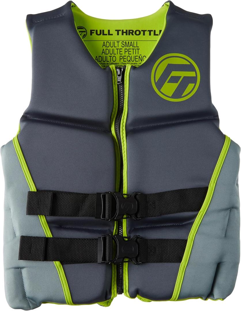 Full Throttle Adult Rapid Dry Neoprene USCGA Life Jacket for Water Sports, PWC & Boats (Small, Lime)