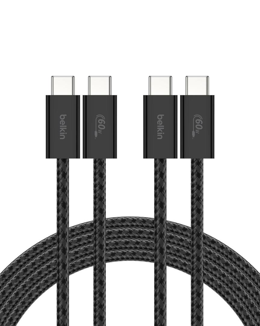 Belkin USB C to USB C Cable 2-Pack, 6.6ft, 60W - Type C Charger, iPhone Charger Cord, Soft, Braided, Flexible for iPhone 17, Galaxy S25, Pixel 10, Airpods, iPad Pro & More, Travel Essentials - Black