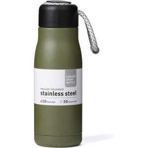 Small Water Bottle 12 oz, Dusgut Insulated Water Bottle, Stainless Steel, Wide Mouth Portable Lid, Army Green
