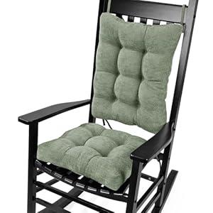 Glyzia Rocking Chair Cushion Set for Elderly Sitting, Back Pillow & Seat Cushion with Ties, Luxury Chenille Fabric Non-Slip Chair Pad for Rocker, Light Green, 21.6x17x2/ 17x17x3