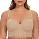 Women Longline Strapless Bra Seamless Bustier Bra Hide Back Fat (Beige)