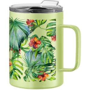 Oggi ThermoMug Stainless Steel Insulated Mug- Double Wall Vacuum Insulated w/Handle & Lid, Coffee Cup, Camping Mug, Travel Thermos, 14oz(420ml), Tropical