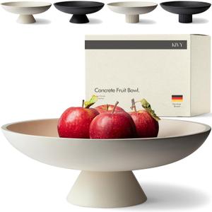 KIVY Concrete Fruit Bowl for Kitchen Counter - Large Decorative Pedestal Bowl for Home Decor - Modern Key Bowl for Entryway Table - White (Cream)