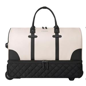 ETRONIK Rolling Duffle Bag with Wheels, 21 Inch Flight Approved Duffle Bags for Travel with Toiletry Bag, Carry on Luggage Travel Bags for Women with Shoe Compartment, Beige