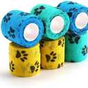 WePet Pet Wrap, Self-Adhesive, Only Sticks to Itself, Non-Woven Tape for Dog Legs, Paws, Wounds, First Aid Cohesive Gauze for Horse, Cat, Bird, Animal, 6 Rolls, 2 Inch, Pawprints A