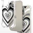 Hungo Compatible for iPhone 15 Pro Case Cute Clear with Design, Girly for Women Girls Transparent Black Grey Hearts