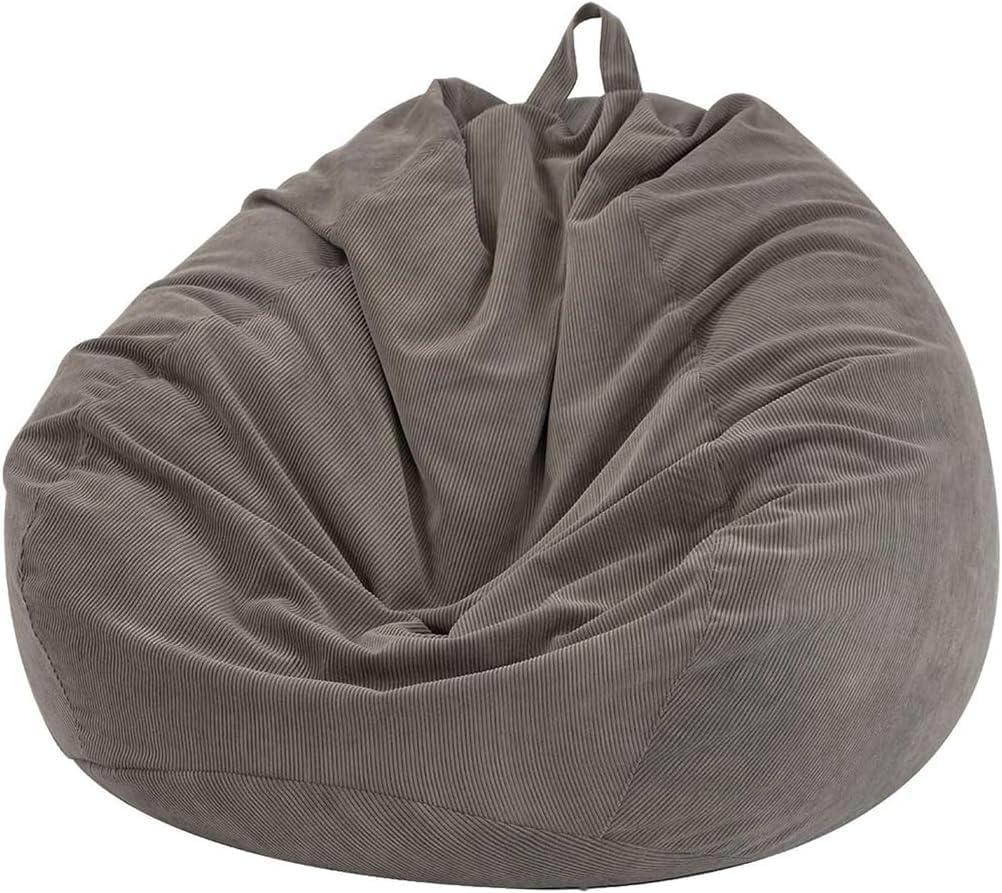 Nobildonna Bean Bag Chair Cover (No Filler) for Kids and Adults,Beanbag Stuffed Animal Storage Without Filling Plush Toys Holder and Organizer Soft Premium Corduroy 200L (Warm Grey) (Medium(Cover Only))
