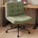 Furnimart Heavy-Duty Curved FSC Wood Desk Chair 360 Swivel,Premium Chenille Criss Cross Chair with Wheels Wide Seat, Comfy Armless Cross Legged Sitting for Bedroom, Office, Vanity(Green)