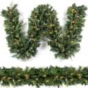 Christmas Garland with 50 Lights 9 Ft, Prelit Xnas Garland with Cypress Leaf, Battery Operated Christmas Decor for Mantle Staircase Indoor and Outdoor (RealLiketips-B)