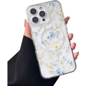 ZTOFERA for iPhone 16 Pro Max Magnetic Case Compatible with Magsafe,Aesthetic Floral Pattern Design Cute for Girl Women,Anti-Drop Protective Hard Phone Cover for iPhone 16 Pro Max-Blue Flower