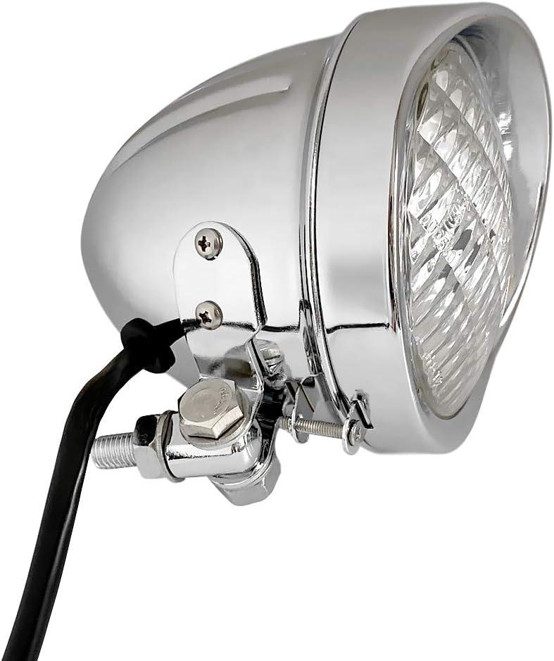 FATECIM 4.5" Motorcycle Headlight Aluminum Visor Bullet Chrome Head Light Lamp for Harley Sportster XL Dyna Softail Bobber