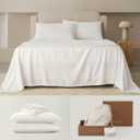 Double Stitch Cotton Tencel Sheet - Bed Sheets Set King Size, 4Pc Luxury Hotel Bedding Set, Soft, Cooling & Breathable for Hot Sleepers, Deep Pocket Up to 16 Inches, Cream