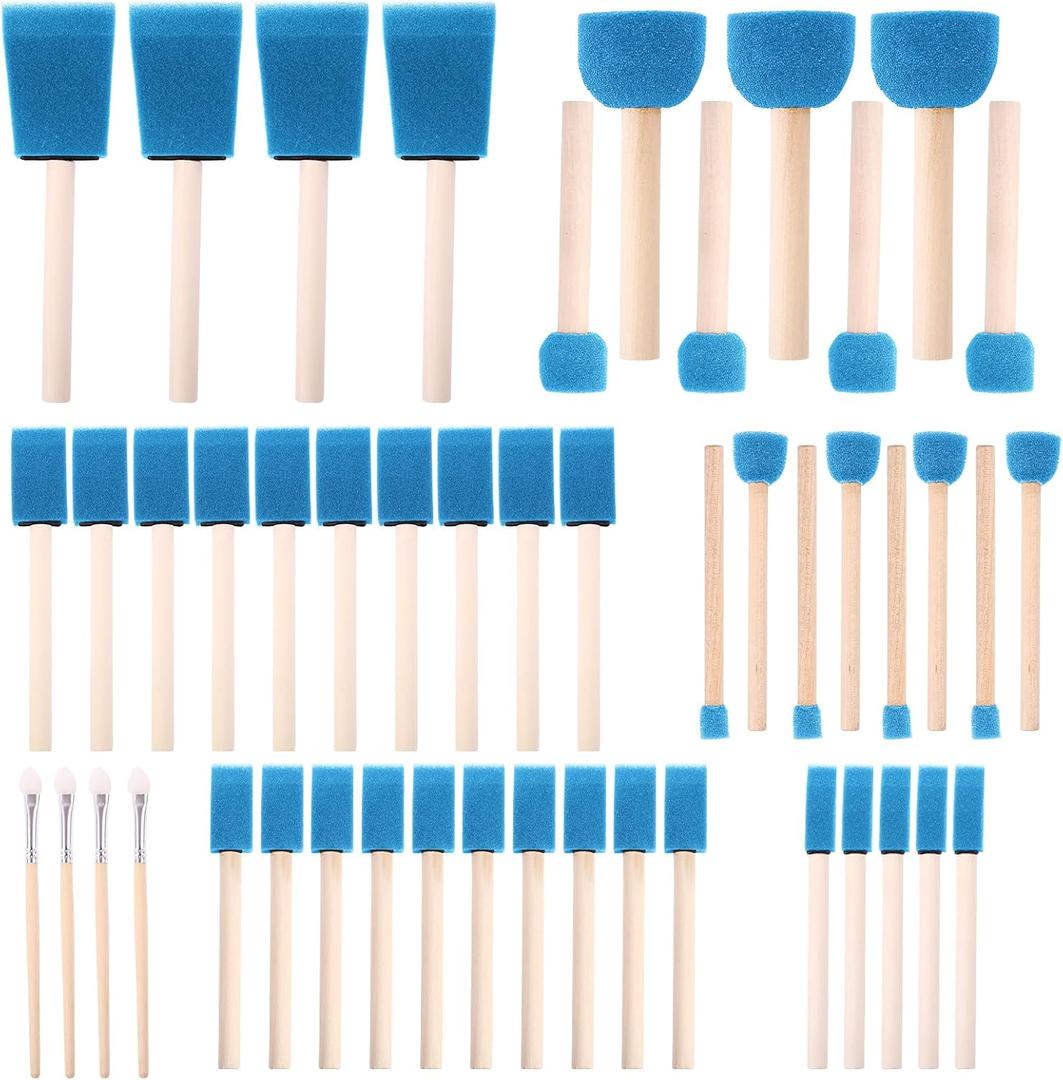 Foam Paint Brushes (48 Pack) 10 Sizes - Paint Sponge - Premium Foam Brushes - Lightweight & Durable - Sponge Paint Brush Assortment Ideal for Painting, Crafting, Acrylics, Stains, Varnishes (Blue)
