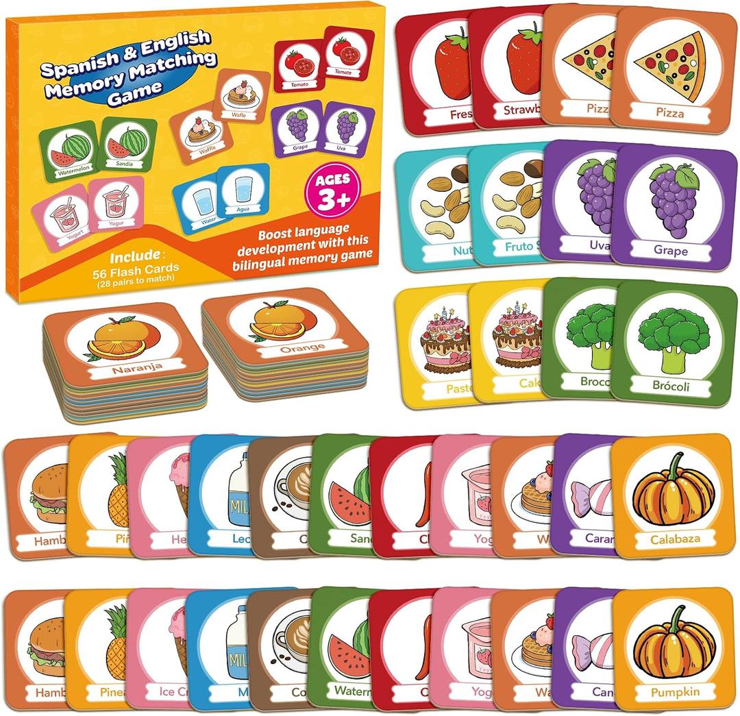 Edulok Memory Card Game, Toddler Match Game, Learn Spanish for Kids, Bilingual Flash Cards, Learning Toys for 4 Year Old, Preschool Learning Activities, Homeschool Supplies, Kindergarten Toys