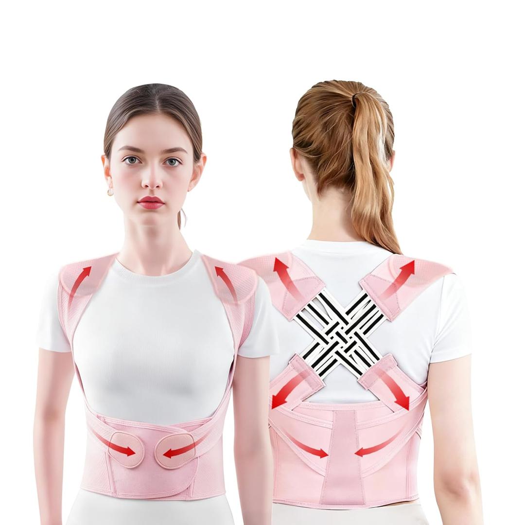 Back Brace Posture Corrector for Women, Adjustable Back Straightener for Posture Correction Pink, Neck Shoulder Lumbar Upper Lower Back Pain Relief - Scoliosis, Hunchback, Spine Corrector Adjustable Support Brace, Size L