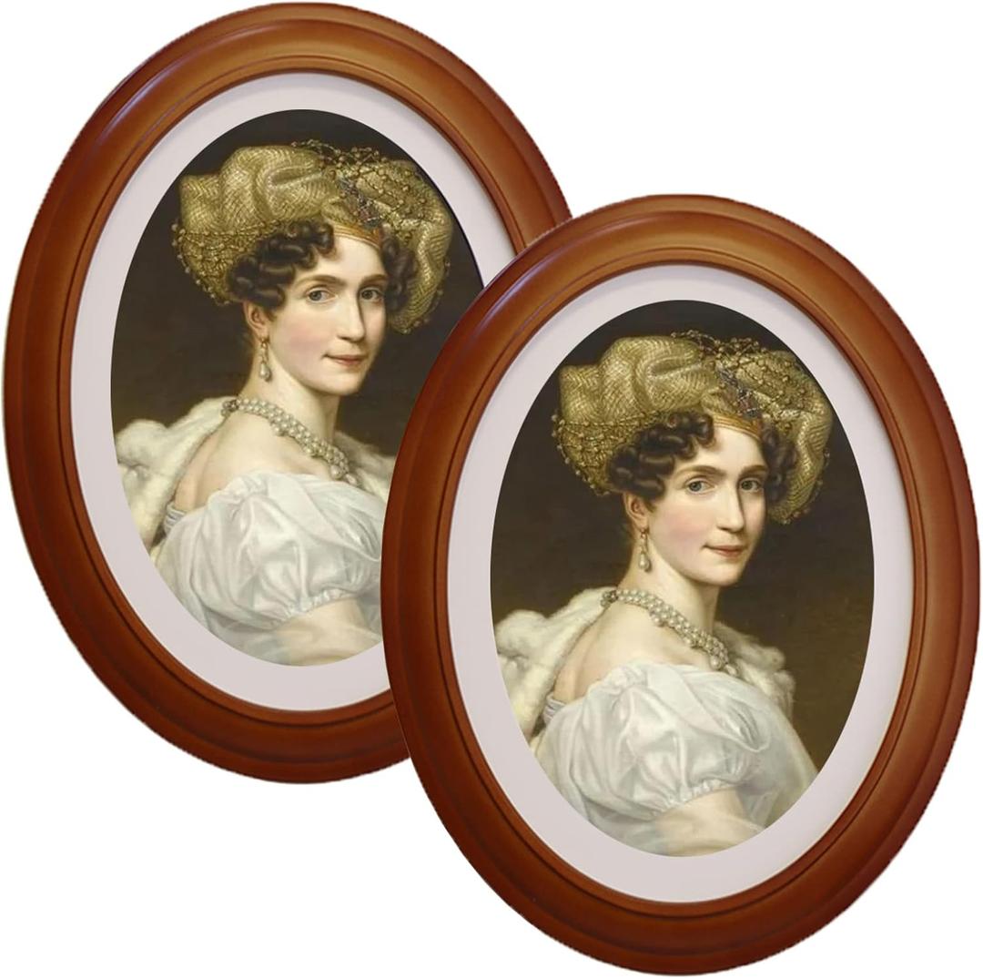 2 Pack Brown Oval Picture Frames 8 by 10 Oval Photo Frames, 8x10 Wall Mounting for Home Decor, Photo Gallery