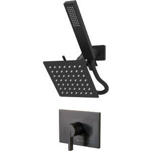 Black Shower Head and Handle Set, Shower Faucet Set Dual Shower Heads with Handheld Spray Combo, All Metal 6" Dual Shower Head Combo and 3-Way Diverter, Black Shower Faucet Set with Valve