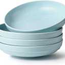 HAPPY KIT Stoneware 9'' Pasta Bowls 42oz Set of 4, Ocean Current Blue