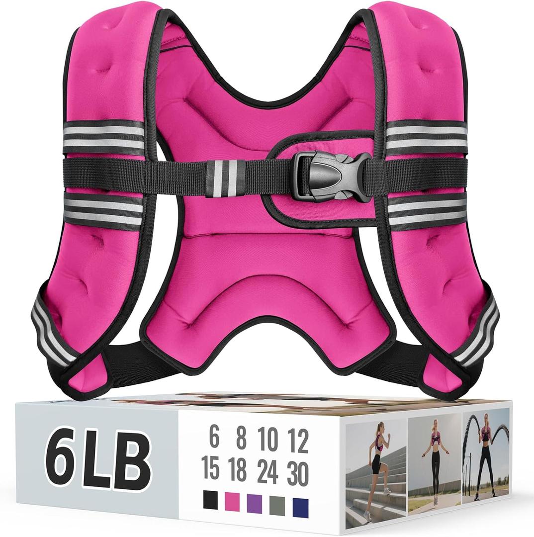 Weighted Vest for Women & Men with Reflective Stripe and Adjustable Buckle, Comfortable & Durable Rucking Vest for Walking, Running & Strength Training (6 lb, Pink)