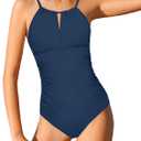 Girls Swimsuit One Piece Girls Bathing Suit Adjustable Straps Solid Modest Ruched Full Coverage Padded Swimwear (9-10 Years)