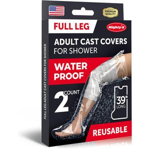 Mighty-X 100% Waterproof Cast Covers for Shower Leg - Tight Seal - 2pk Reusable Adult Full Leg Cast Protectors - Thigh, Knee, Ankle, Foot - Strong and Durable