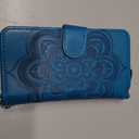 Asuwish Phone Case for iPhone 14 6.1 inch Zipper Wallet Detachable Cell Cover with Tempered Glass Screen Protector Crossbody Strap Flower Card Holder iPhone14 5G i i-Phone i14 14Case Women Girls Blue