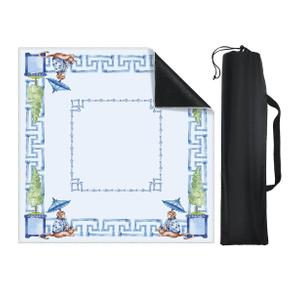 Chinoiserie Mahjong Mat for Table, American Mahjong Mat with Carry Bag, 31.5 x 31.5 Inch, Anti-Slip, Noise-reducing Gaming Table Cover for Poker Board Dominoes Card Games(Blue Monkey)
