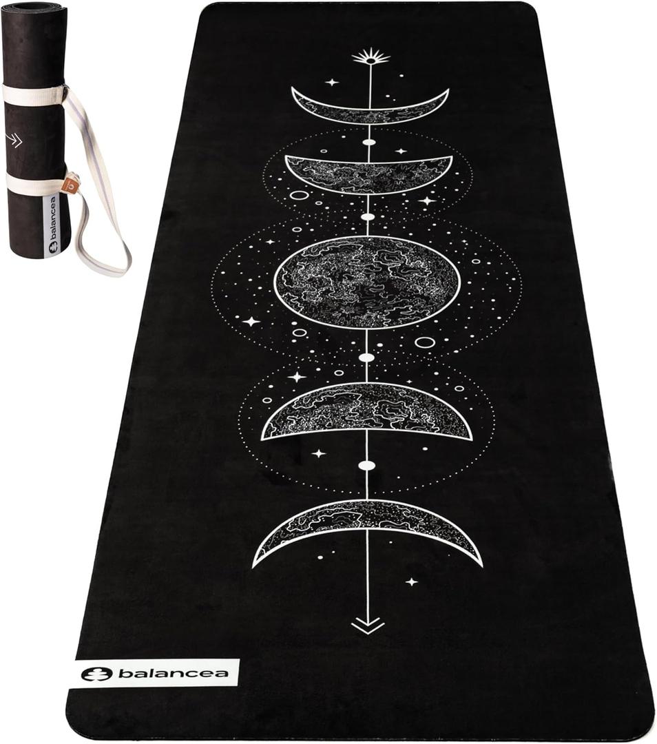 Yoga Mat With Strap 5mm Non Slip Suede & TPE - Eco-Friendly Fitness & Exercise Mat for Home Gym, Pilates, Hot Yoga, and Meditation - Lightweight Durable 72 x 24 inch Workout Mat for Women, Men (Black)