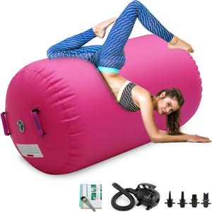 CZGBRO Air Roller Gymnastics Barrel Inflatable Tumbling Roller Air Mat Octagon Mat with Electric Pump for Backhandspring Training Cheerleading Home Use (4ftx29.5inch, Pink)