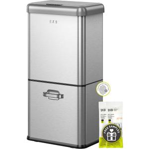 EKO Vintage 50L / 13.2 Gallon Motion Sensor Trash Can, Dual Compartment 32L + 18L Stainless Steel Kitchen Garbage Bin, Touchless Automatic Waste & Recycling Bin with Lid for Home or Office