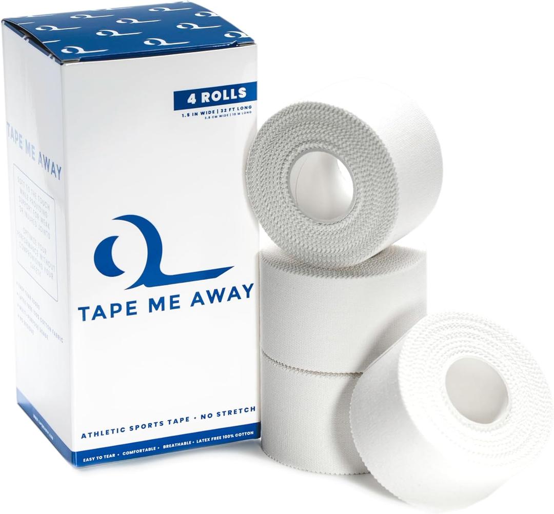 (4-Pack) Athletic Tape | Easy Tear | Strong | Medical Wrap | Support | Zinc Oxide | 1.5 inch x 33 ft