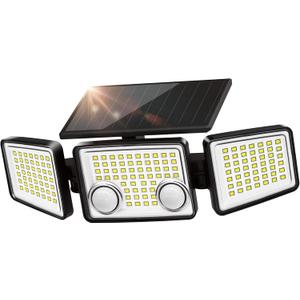 UME Solar Outdoor Lights - 3000 Lumen, 7000K, 152 LED Super Bright Motion Sensor Flood Lights with 2 Sensors, IP65 Waterproof, 270 Wide Angle, 3 Modes for Garden & Patio (Black)