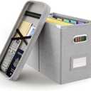 Oterri File Organizer with Lid, Hanging Filing Box with Mesh Pocket, Document Organizer for Letter Files, Portable Storage Box with Smooth Sliding Rail for Office & Home (1 PCS, Light Grey)