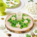 8 Pcs St. Patrick's Day Candle Rings, 14 Inch Shamrock Wreaths for Table Centerpieces Irish Clover Wreath for Front Door Porch Window Wall Decor, Spring Green Artificial Foliage Berry Wreath