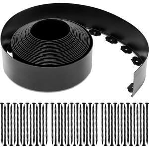 Landscape Edging Kit Plastic Garden Edging Border Include 45 Anchoring Spikes for Lawn Garden Grass Yard Home School, Black, 48"×2.75"×2"