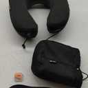 MLVOC Travel Pillow 100% Pure Memory Foam Neck Pillow, Comfortable & Breathable Cover, Machine Washable, Airplane Travel Kit with 3D Contoured Eye Masks, Earplugs, and Luxury Bag, Standard (Black)