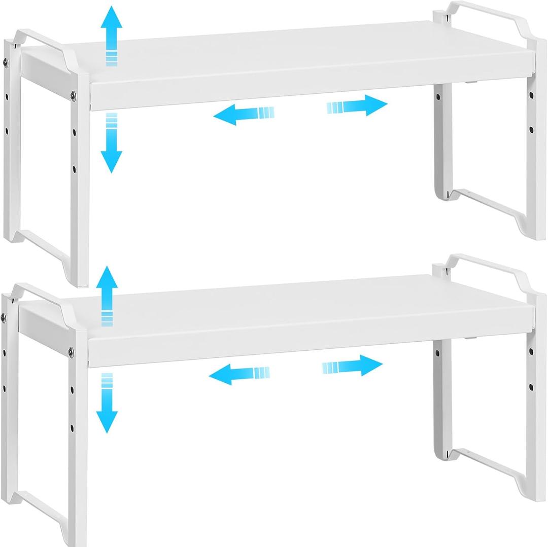 2 Pack Stackable Expandable Shelves For Kitchen Cabinet Countertop Storage, Adjustable Counter Cupboard Pantry Organizer Shelf Rack Stand, 16"28"x8"