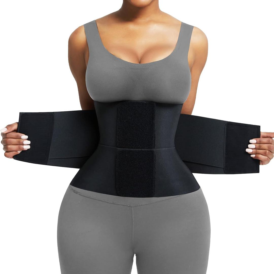 FeelinGirl Waist Trainer Belt Waist Cincher Trimmer Ab Belt Tummy Control Body Shaper with Triple Wrap Women and Men (XX-Large, Black)