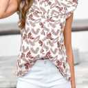 dowerme Womens Spring Tops 2026 Cute Ruffle Cap Sleeve V Neck Floral Boho Blouses Button Down Work Shirts Summer Outfits (White)