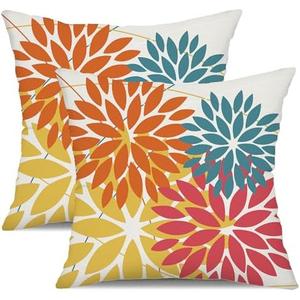 DFXSZ Outdoor Pillow Covers 18x18 Inch Set of 2 Orange Yellow Red Flower Decorative Waterproof Fall Summer Outdoor Pillow Covers for Patio Funiture Garden Couch 168G18