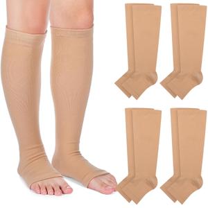 Coume 4 Pairs Leg Skin Protectors for Thin Skin Elderly Sleeves Protect Sensitive Leg from Tears, Bruising, Abrasions & Sun Exposure Toeless Sock Protector