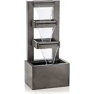 Alpine Corporation CPS182 Outdoor Metal Multitiered Waterfall Floor Fountain Industrial Style Water Feature for Garden, Patio, Yard, Backyard, Relaxing Water Flow, and Serene Landscaping, Gray